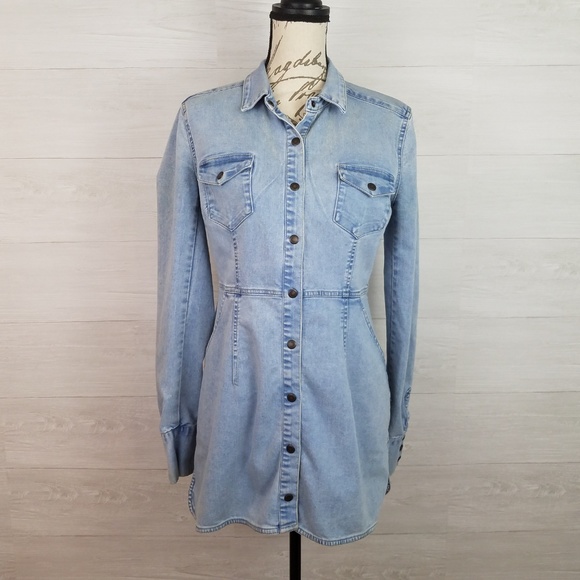 FREE PEOPLE Dynomite Light Denim Mini Dress XS - Picture 2 of 7